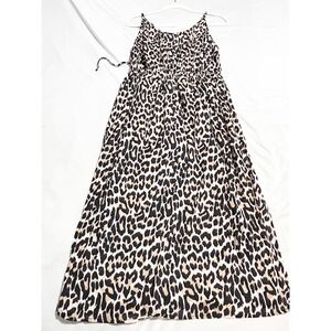 Sunn Lab Swim Maxi Dress Womens L Beige Leopard‎ Print Sleeveless Beach Cover Up